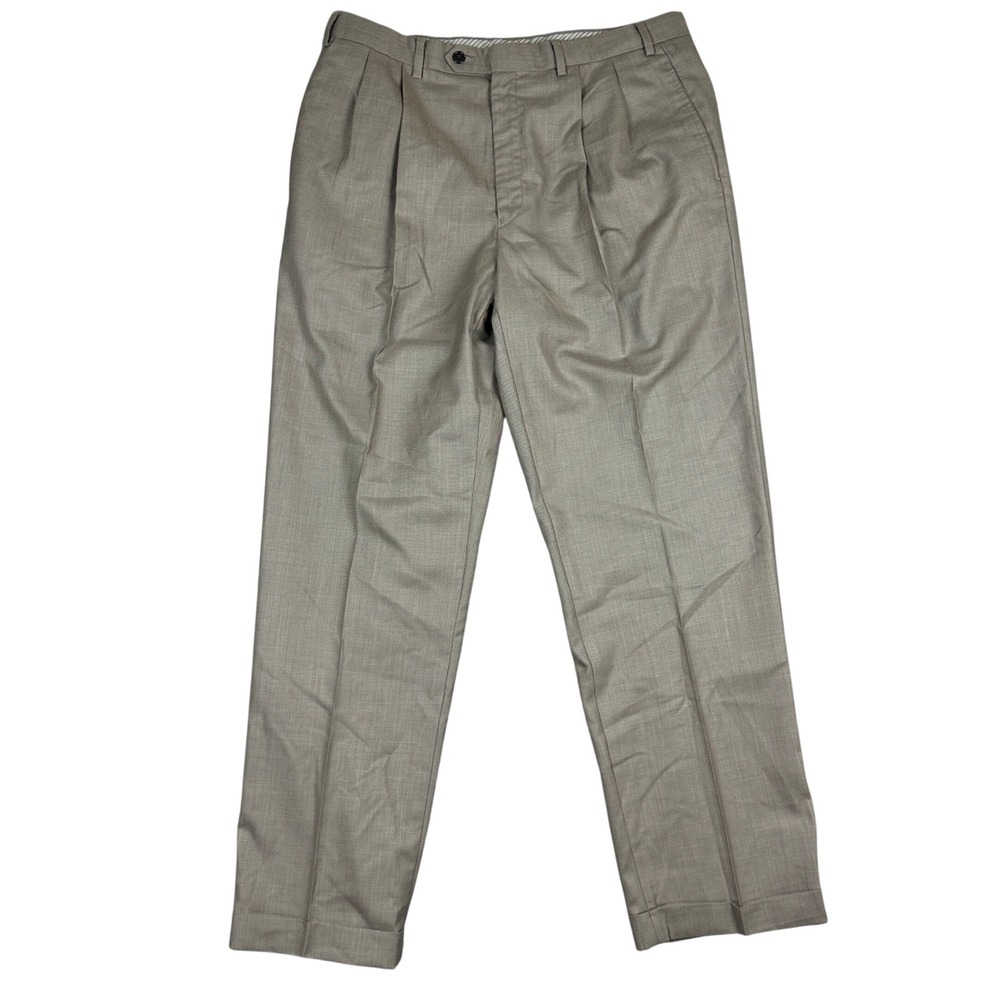 Lauren Ralph Lauren Mens Pleated Dress Pants Taupe Brown Cuffed Trousers 36x32